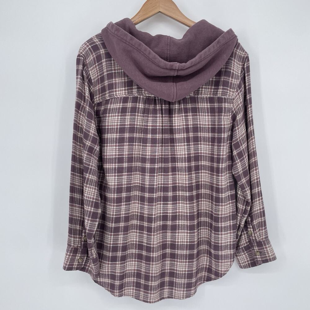 American Eagle Women's M Plaid Flannel Hoodie Button Up Shirt Western Cozy Boho - Picture 3 of 11
